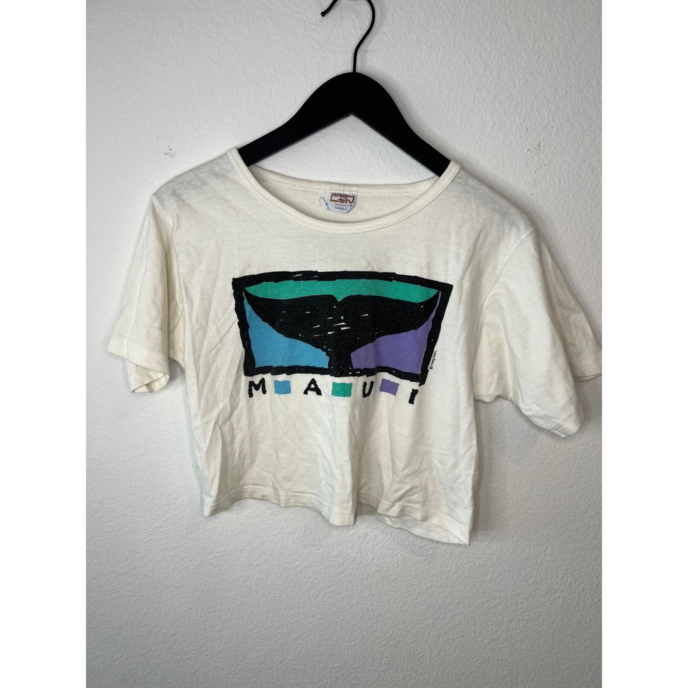 Crazy Shirts Womens Maui Whale Tail Graphic T-Shirt Single Stitch White Small